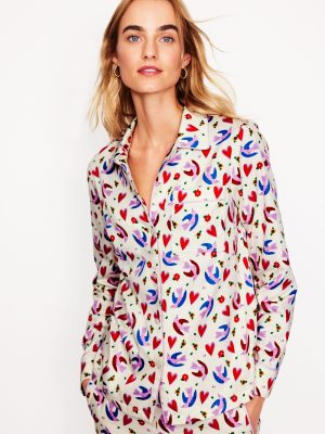 Cotton Sateen Pyjama Shirt-Ivory. Heart Flutter