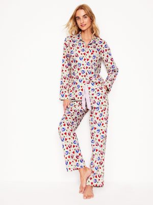 Cotton Sateen Pyjama Trousers-Ivory. Heart Flutter