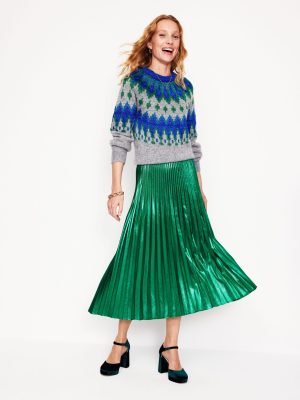 Camilla Metallic Midi Skirt-Malachite