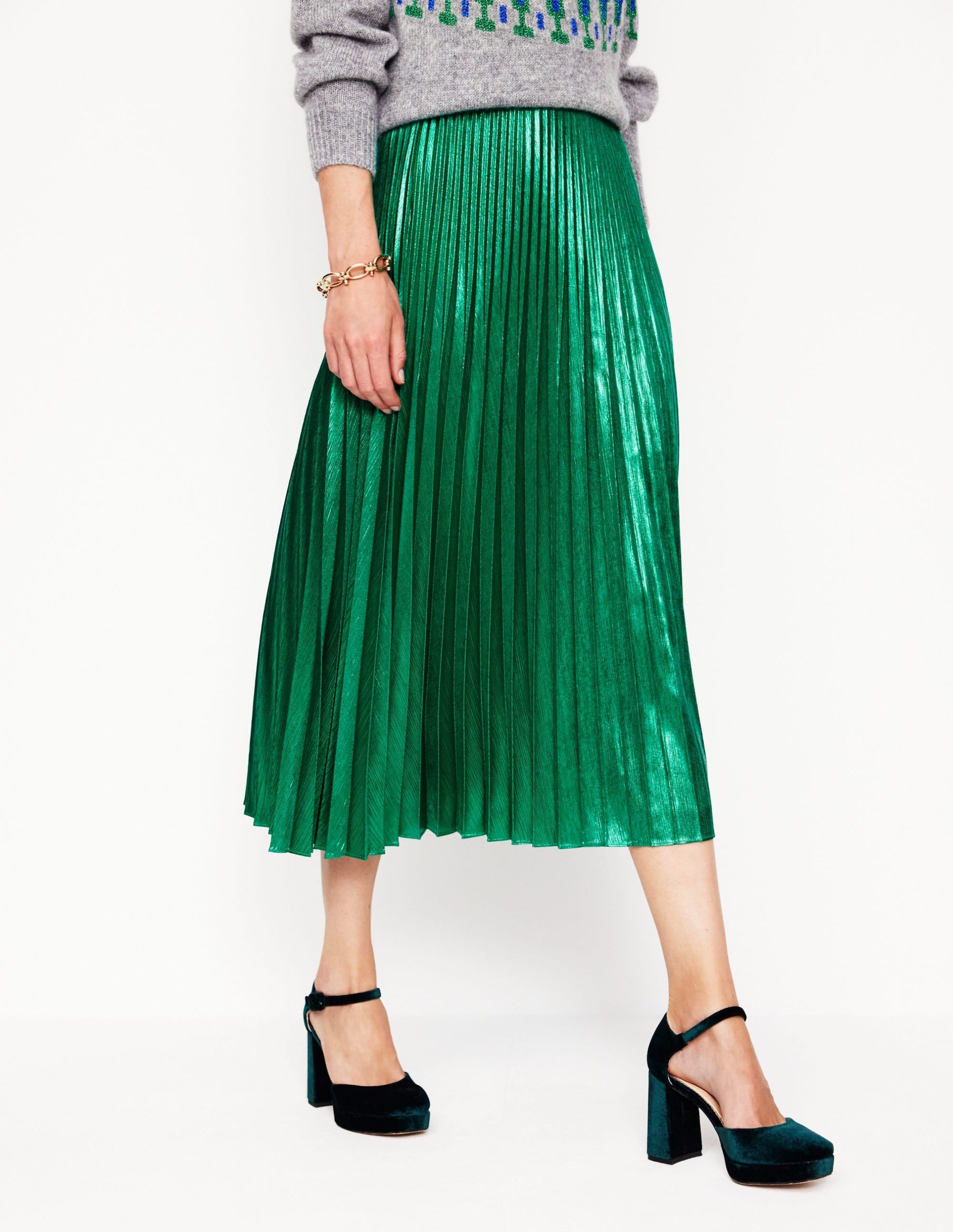 Camilla Metallic Midi Skirt-Malachite - Image 4