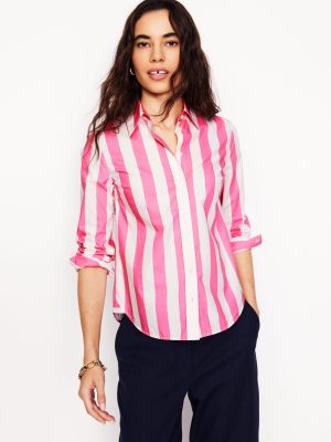 Sienna Cotton Shirt-Pink Rose Wide Stripe