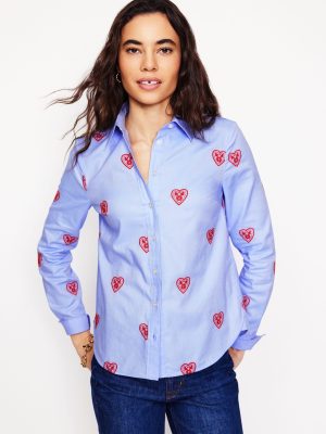 Sienna Interest Cotton Shirt-Blue Oxford. Hearts