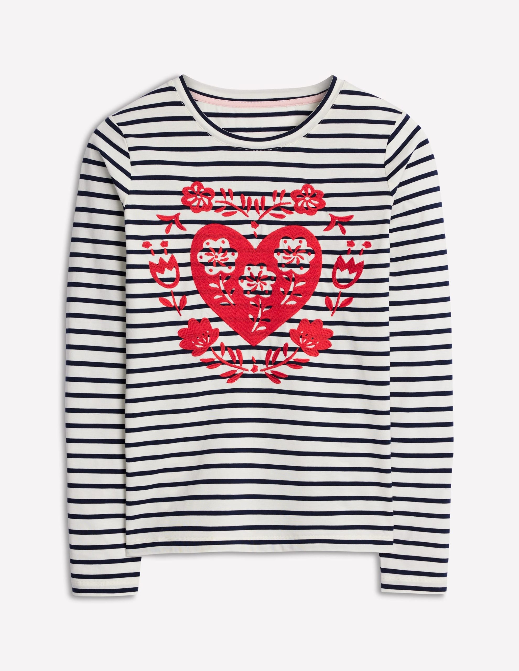 Novelty Long Sleeve Jersey Top-Ivory. Navy Heart - Image 5