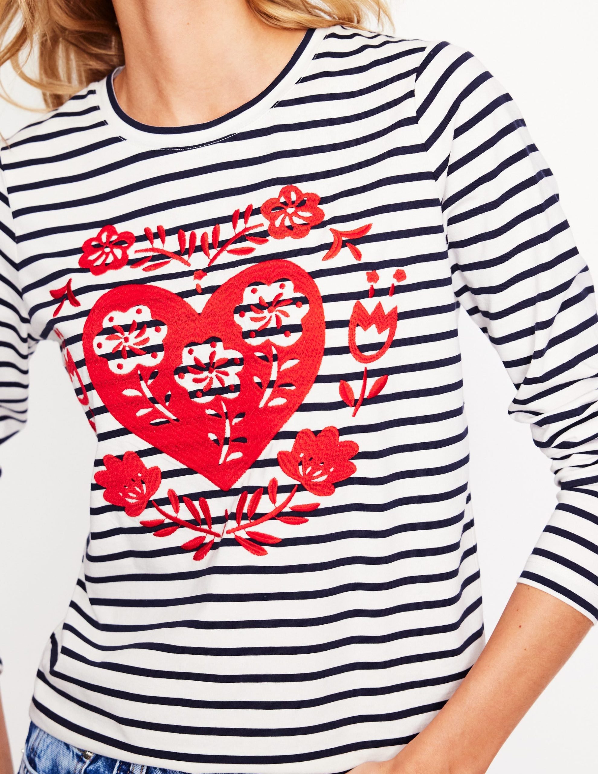 Novelty Long Sleeve Jersey Top-Ivory. Navy Heart - Image 2