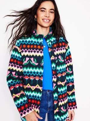 Oversized Quilted Jacket-French Navy. Decorative Garden