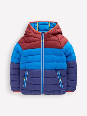 Pack-away Padded Jacket-Blue Colour Block
