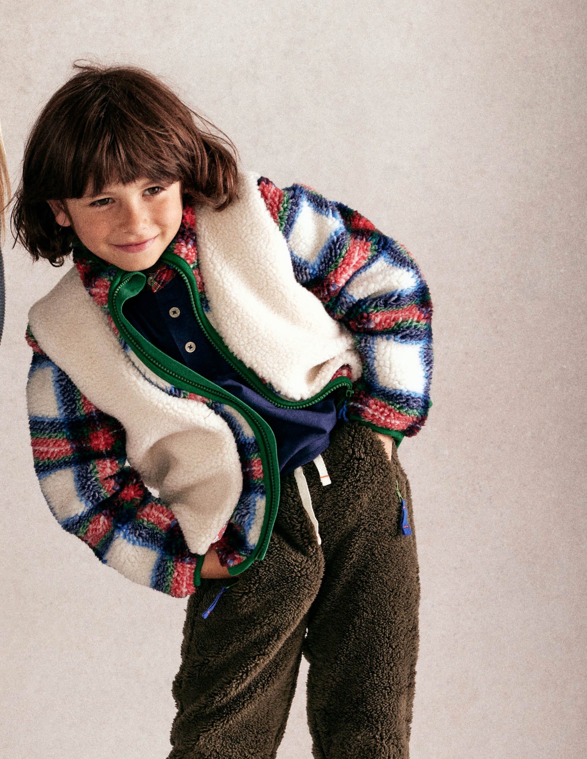 Cosy Borg Jacket-Ivory. Blue and Red Check - Image 4