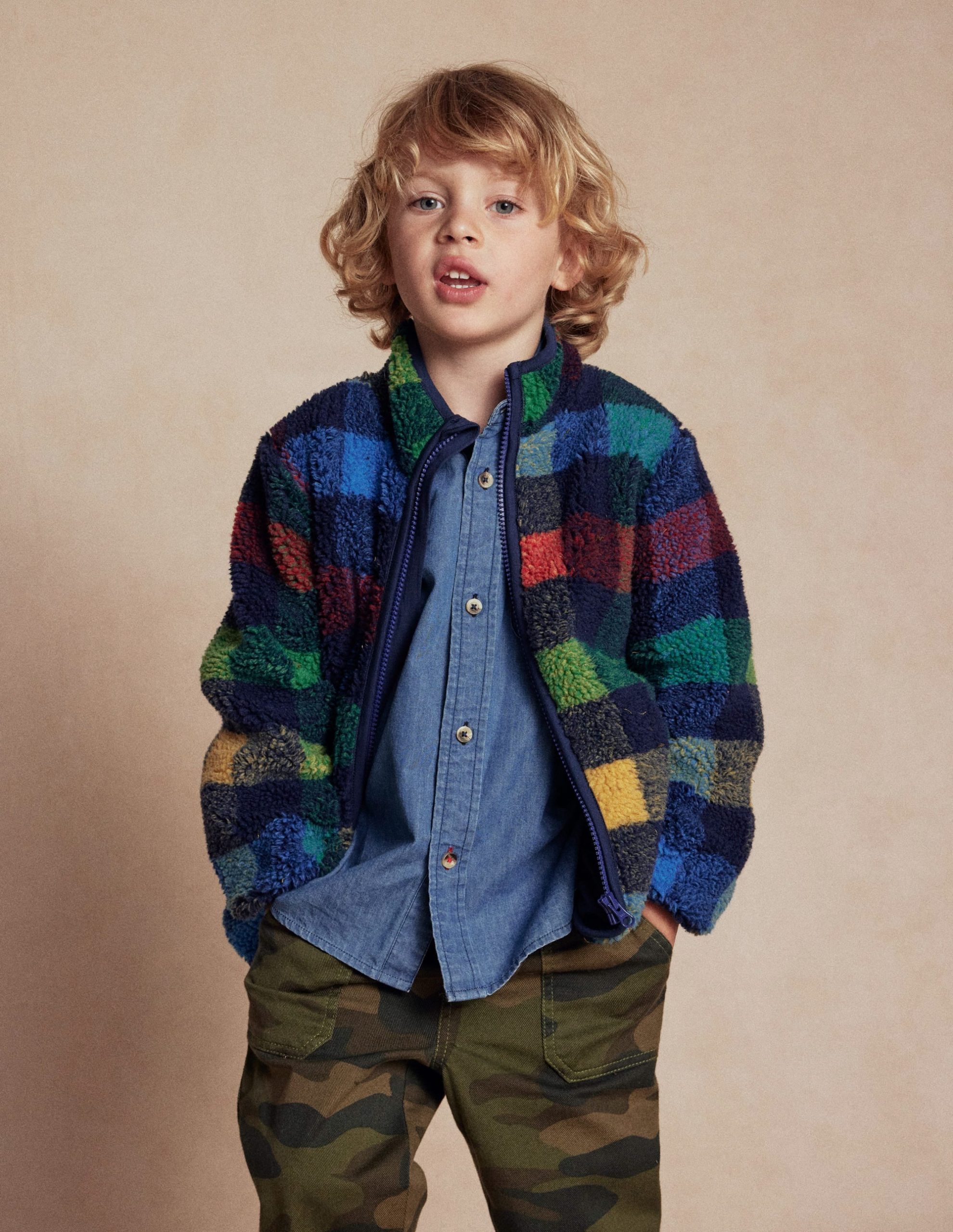 Cosy Borg Jacket-Navy Check - Image 4