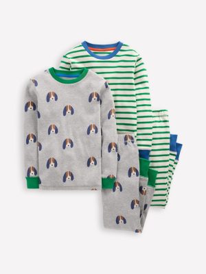 Snug Twin Pack Pyjamas-Pups and Stripe