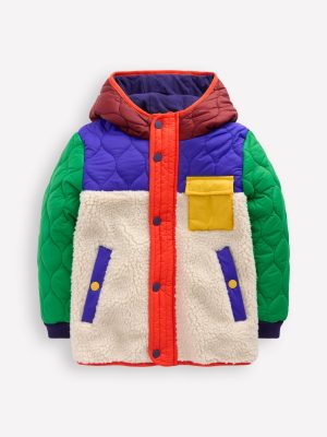 Quilted Borg Jacket-Natural Borg