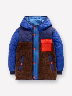 Quilted Borg Jacket-Dark Colourblock