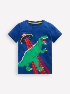 Short Sleeve Appliqu?? T-shirt-Dino Space