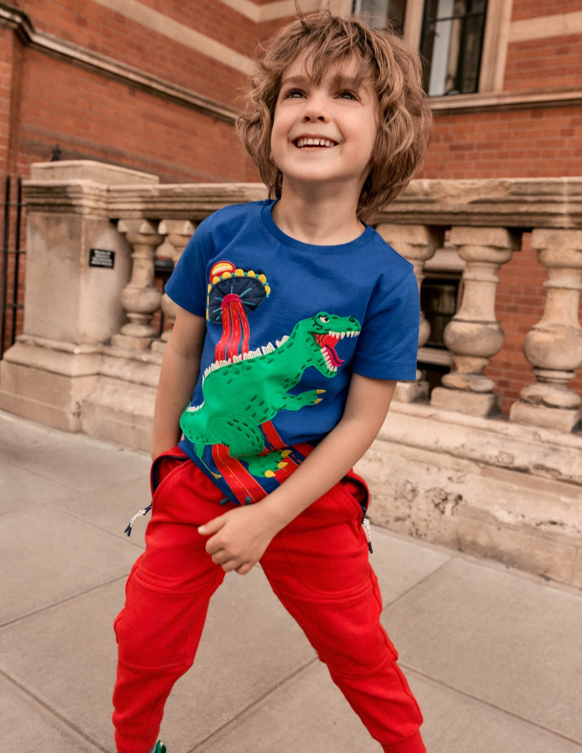 Short Sleeve Appliqu?? T-shirt-Dino Space - Image 4