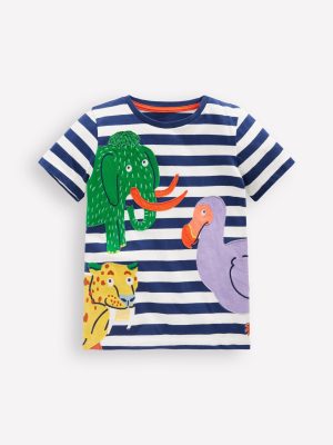 Short Sleeve Appliqu?? T-shirt-Prehistoric Animals Applique