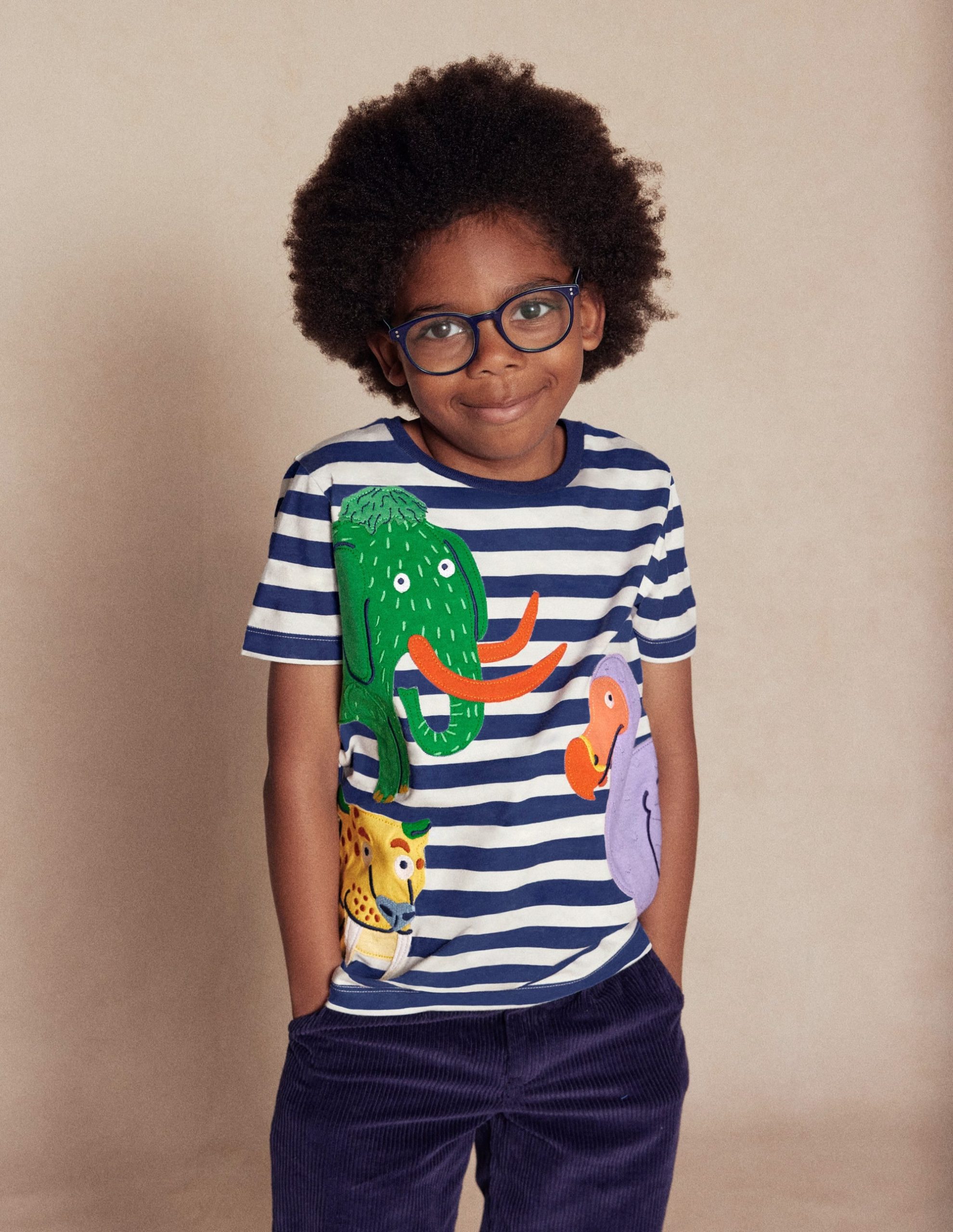 Short Sleeve Appliqu?? T-shirt-Prehistoric Animals Applique - Image 4