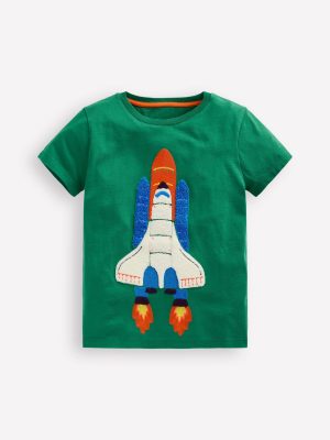 Short Sleeve Boucl?? T-shirt-Shady Green Rocket