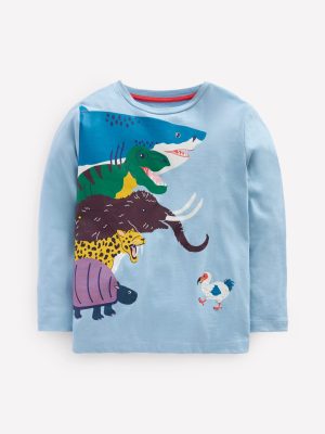 Long Sleeve Printed T-shirt-Glacier Blue Prehistoric