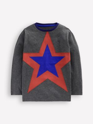 Star Appliqu?? T-shirt-GREY MARL STAR