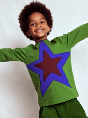 Star Appliqu?? T-shirt-Broccoli Green Star