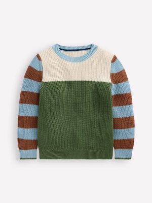 Everyday Cotton Jumper-Ecru Marl/Safari Green