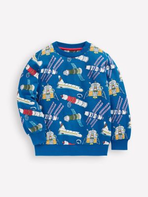 Everyday Printed Sweatshirt-Kingfisher Blue Satellites