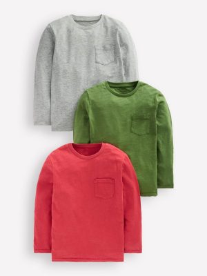 3-pack Long Sleeve T-shirt-Grey Red Multi Pack