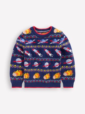 Fair Isle Sweater-College Navy Space