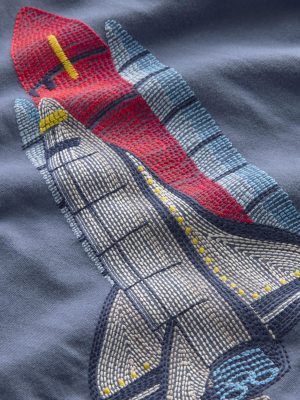 Glow Superstitch T-shirt-Robot Blue Rocket