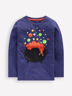 Zip Detail Appliqu?? T-shirt-Starboard Blue Caldron