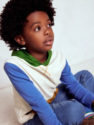 Hooded Mid-weight T-shirt-Oatmeal Marl/ Blue River