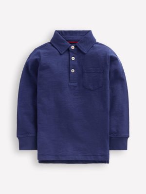 Long Sleeve Slub Polo-College Navy