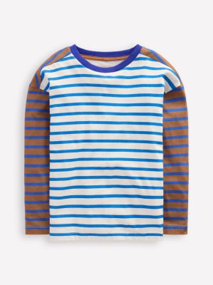 Breton T-shirt-Cognac/ Bright Blue