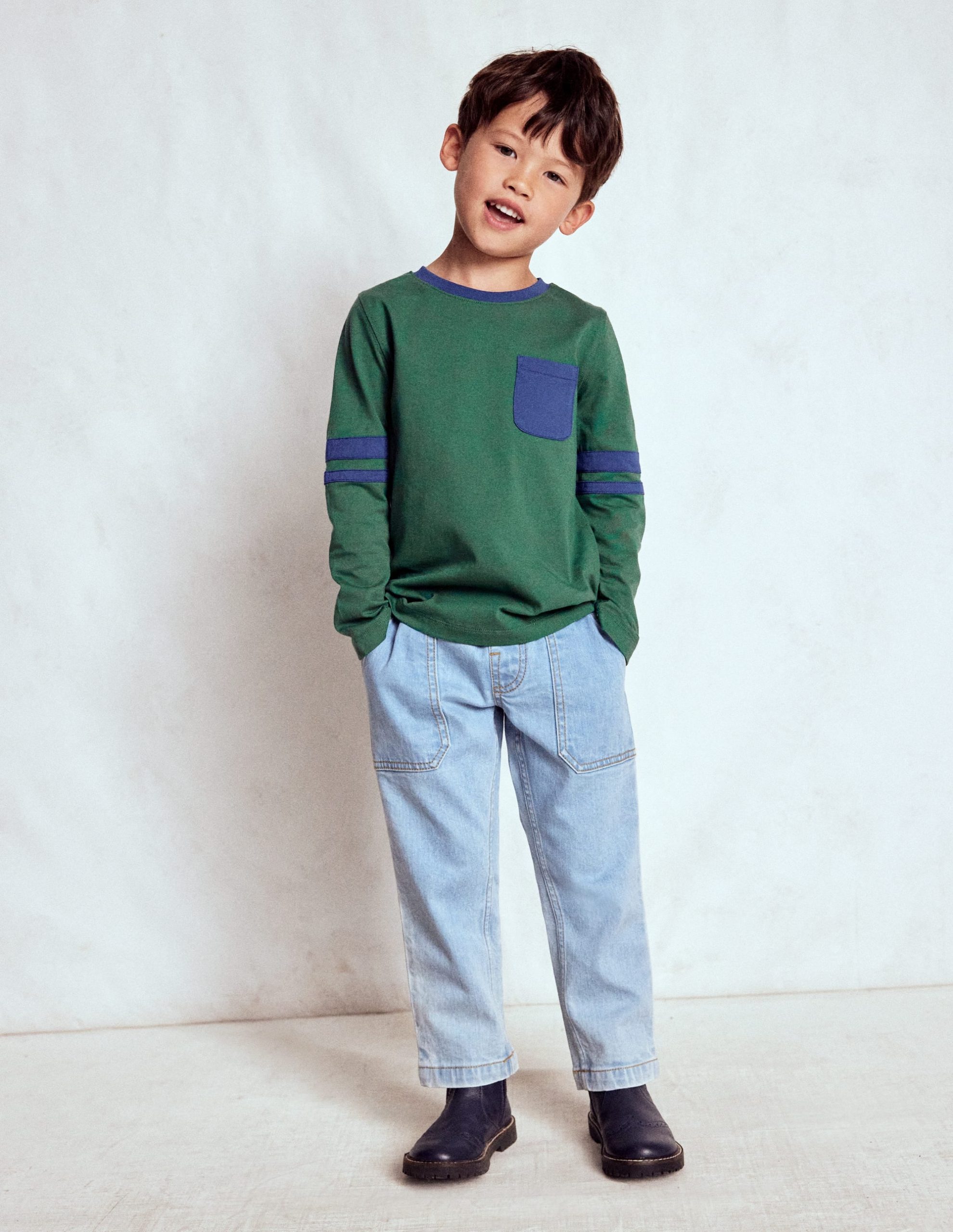 Colour Block T-shirt-Smoke Pine/ Starboard Blue - Image 2