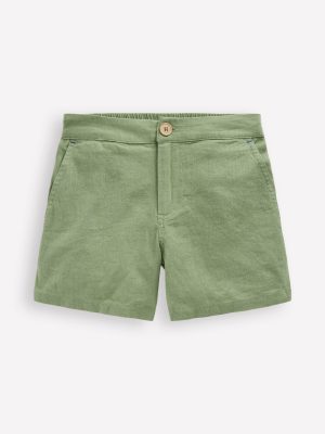Cotton Linen Shorts-Newt Green