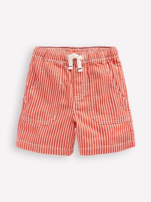 Pull-On Cotton Shorts-Red Ticking