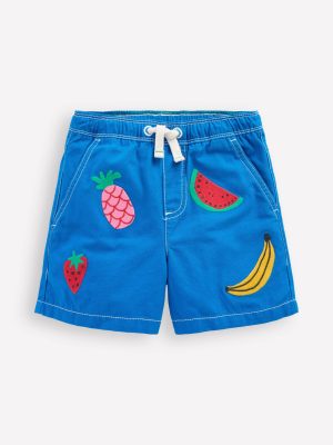 Pull-On Cotton Shorts-Fruit Embroidery