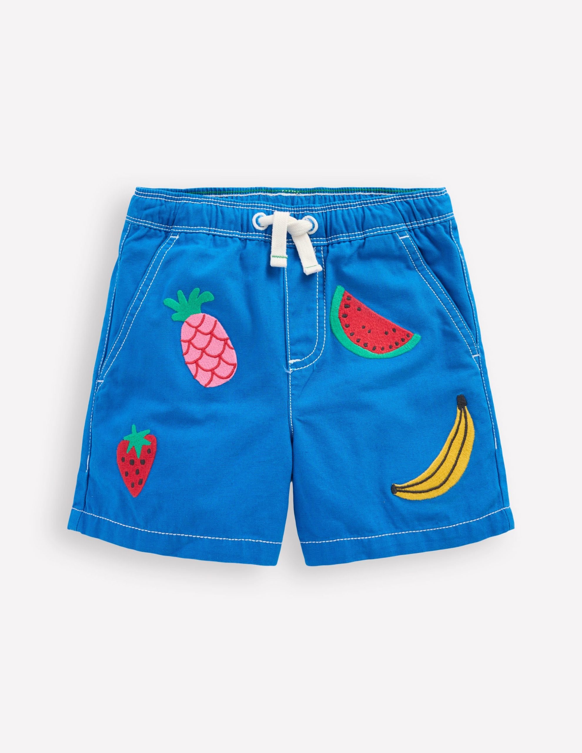 Pull-On Cotton Shorts-Fruit Embroidery