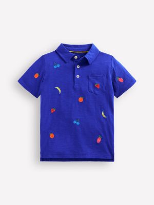 Embroidered Slub Polo Shirt-Fruit Embroidery
