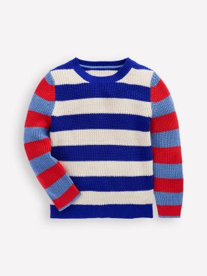 Everyday Cotton Jumper-Bright Blue/Ecru Marl Stripe
