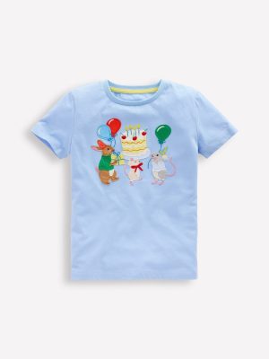 Short Sleeve Appliqu?? T-shirt-Glacier Blue Birthday Bunnies