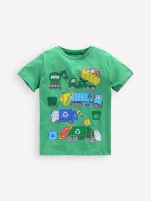 Short Sleeve Graphic T-shirt-Aloe Green Recycling trucks