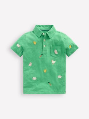Embroidered Slub Polo Shirt-Easter Multi Embroidery