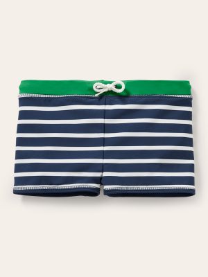 Swim Trunks-Navy Blue/White
