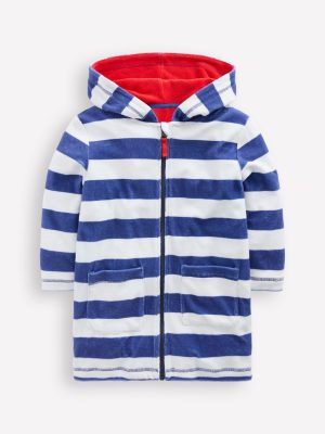 Towelling Zip-Up Throw-On-Sapphire Blue Stripe