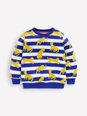 Printed Sweatshirt-Bright Blue Leopard Stripe
