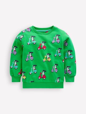 Printed Sweatshirt-Sapling Green Puppy Scooter