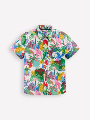 Cotton Linen Shirt-Ivory Multi Jungle