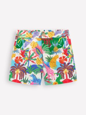 Cotton Linen Shorts-Ivory Multi Jungle