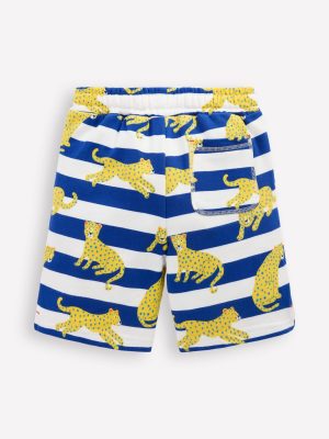 Printed Shorts-Bright Blue Leopard Stripe