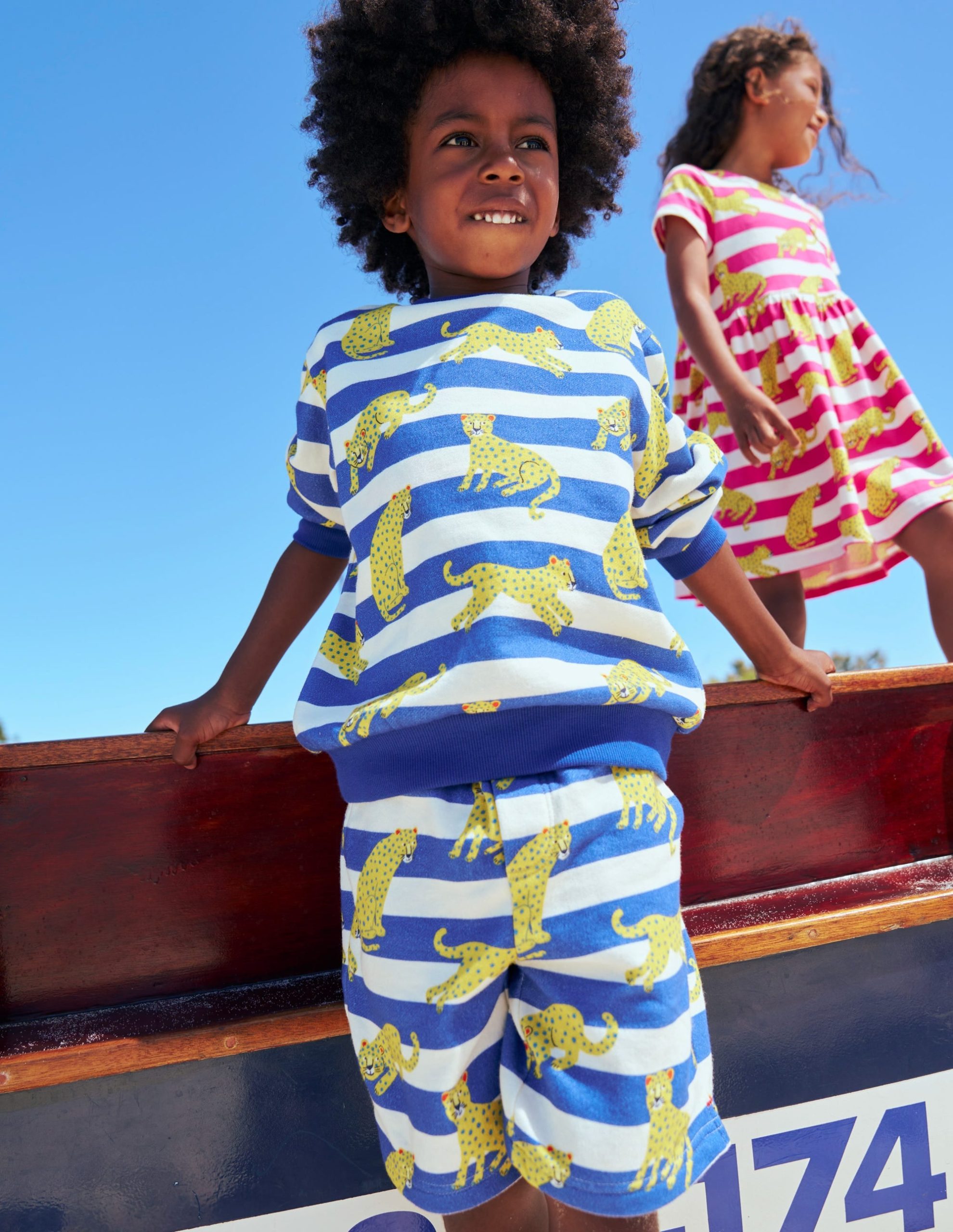 Printed Shorts-Bright Blue Leopard Stripe - Image 4